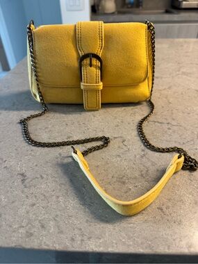 Yellow Suede Crossbody Bag with Chain Strap